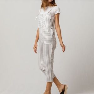 Patrons of Peace Striped Jumpsuit in White and Gray